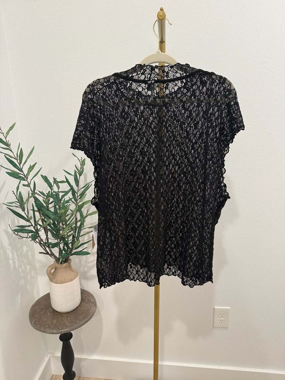Black Lace Short Sleeve Semi-Sheer Top